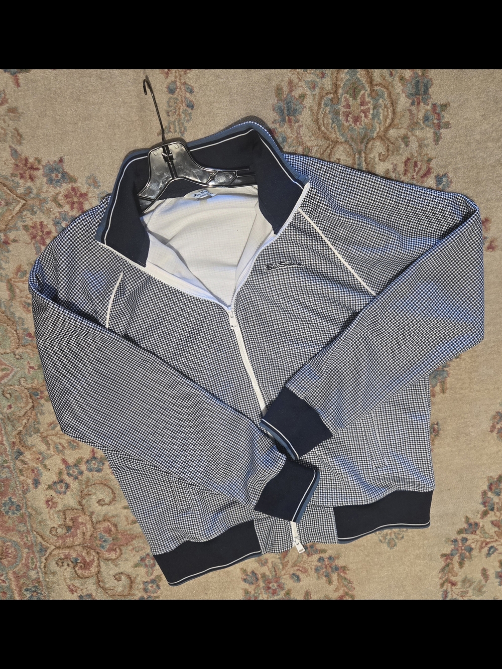 Ben Sherman Houndstooth Glen Plaid Track Jacket - Blue/Black-Men's Sz Large-EUC
